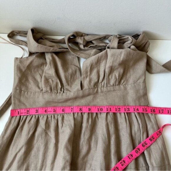 House Of Harlow 1960 Tan Linen Blend Tiered Plunge V Neck Midi Dress Size Medium - Picture 11 of 11